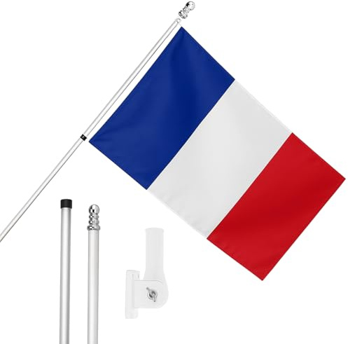 I LOVE FANCY DRESS Ensemble de drapeau, mât de drapeau et support mural – Drapeau de la France avec œillets, mât extensible et support – Décoration intérieure et extérieure – 1,5 x 0,9 m