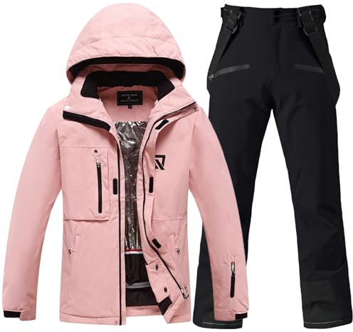 Damen Schneeanzug Damen Skijacke & Skihose Set mit Abnehmbare Kapuzen