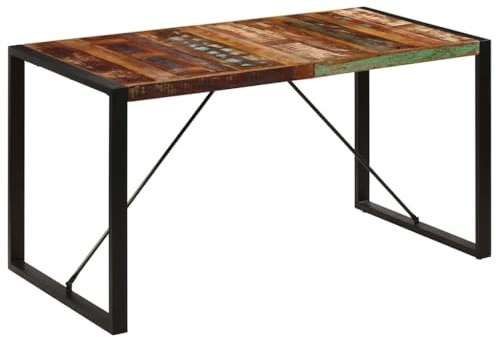QUAHEAS Esstisch 140x70x75 cm, Altholz Massivholz, rustikal, handgefertigt für Esszimmer, Wohnbereich, Küche, Stabiler Holztisch