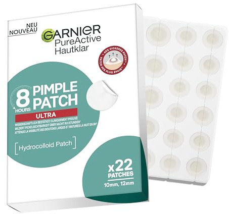 Garnier Hudklara Pimple Patches Ultra – hydrokolloidfinnar mot orenheter – finnplåster minskar synligheten av finnar på 8 timmar – skydd mot bakterier och uttryck – 22 stycken