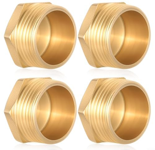 CWOQOCW Brass Blanking Stopper 3/4 Inch Male Thread Blind Cap For Plumbing, Tap, Washing Machine Valve And Gas Pipe Leak Sealing, 4 Pack