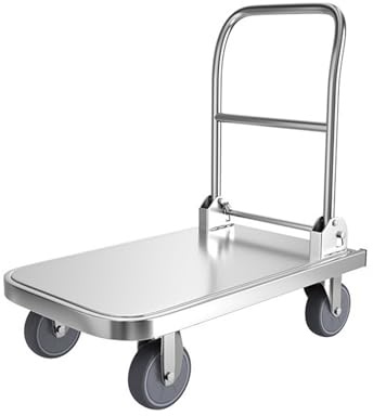 Carretilla de Mano Carretilla de Plataforma Acero Inoxidable, Carro utilitario Industrial con Ruedas 6 Pulgadas Transpaleta Manual