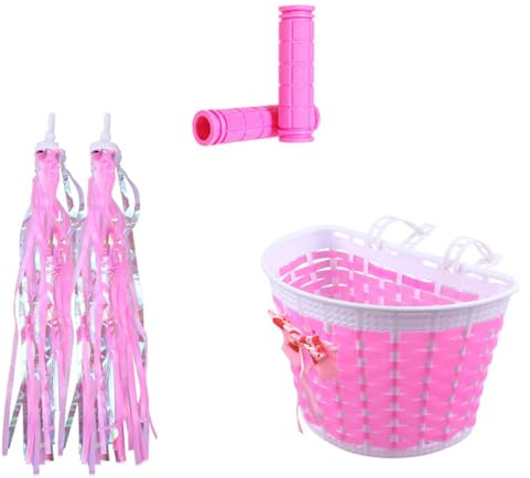 DOITOOL Juego de Accesorios para Bicicletas Infantiles Rosa y Serpentinas Decorativas Cesta de PE Diseño Infantil para Patinetes Adecuado para Niños