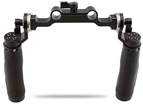 CAMVATE Leather Handle 15mm Rod Shoulder Mount Rig with Rosette Standard Accessory for DSLR(Black,M6 Thread,31.8mm)