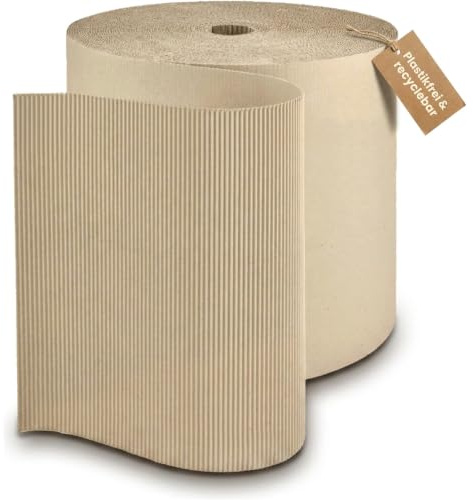 KK Verpackungen Rollen wellpappe 0,50 x 70 m | 1 x Rolle, 35 m² Wellpappe, B-Welle 2,1 mm | 100% Recycling-Pappe | Polstermaterial zum Schutz vor Stößen & Stauchungen