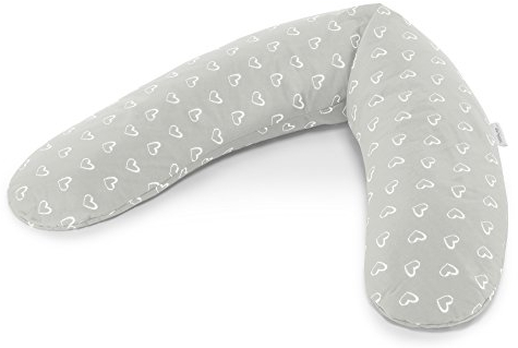 Theraline Komfort Stillkissen | gefüllt mit sandfeinen Perlen | inkl. Außenbezug Herzen grau| 180 cm