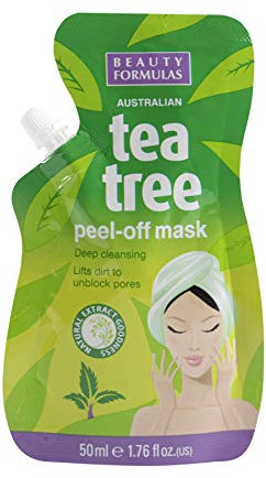 Beauty Formulas Australian Tea Tree Peel-Off Mask, Deep Cleansing Lifts Dirt Unblock Pores Remove Blackheads Peel Away Dead Skin Cells, 50 ml