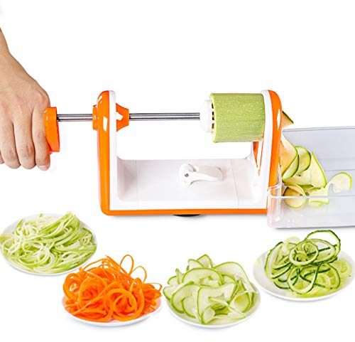 RONGJJJQ Spiraliseur de légumes compacte 5 Lames Découpe-légumes pour Vos Fruits et légumes - Spirales, Juliennes, Nouilles, Rubans ou Vermicelles Ventouse antidérapante, Qrange