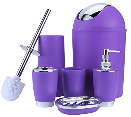 Set Accessori Bagno 6 Pezzi con Dispenser Sapone, Portasapone, Spazzola WC, Secchio Cosmetici e Bicchiere Spazzolini