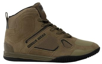 Gorilla Wear Bodybuilding Fitness Schuh Troy High Tops - Armeegrün - Sport Freizeit Alltag Training Workout Schnürsenkel mit Logo Bequem Extra Starker Halt für Herren, 40