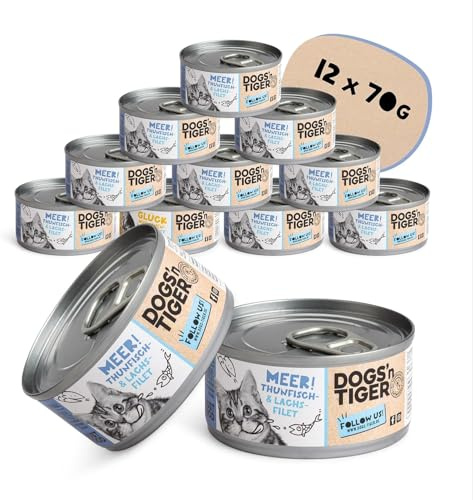 Dogs'n Tiger Meer Nassfutter Katze, Thunfisch & Lachs, 12x 70g | Katzenfutter nass, Alleinfutter, hoher Fleischanteil, getreidefrei, ohne Zuckerzusatz, ohne Konservierungsstoffe