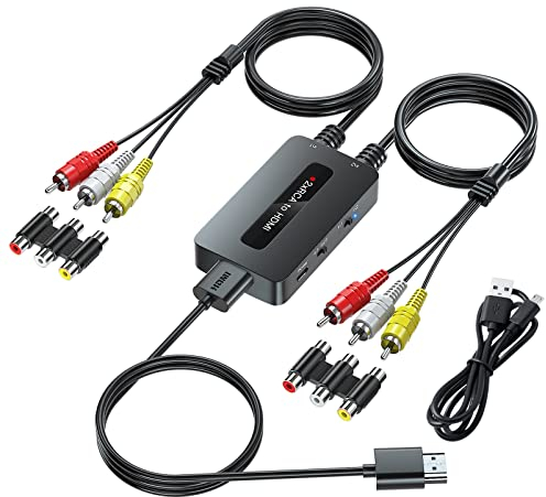 Convertidor RCA a HDMI de doble puerto, interruptor de salida de relación de aspecto 4:3 y 16:9, dos puertos CVBS compuesto AV a HDMI para dispositivos con salida RCA para mostrar en televisores de