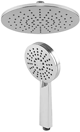 23 CM Regenbrause - Kopfbrause Inkl Handbrause, KreisföRmiger Hochdruck Duschkopf Aus ABS - Komfortables Duscherlebnis Auch Bei Niedrigem Wasserdruck - Installierbar An Der Decke (Silber- Chrome)