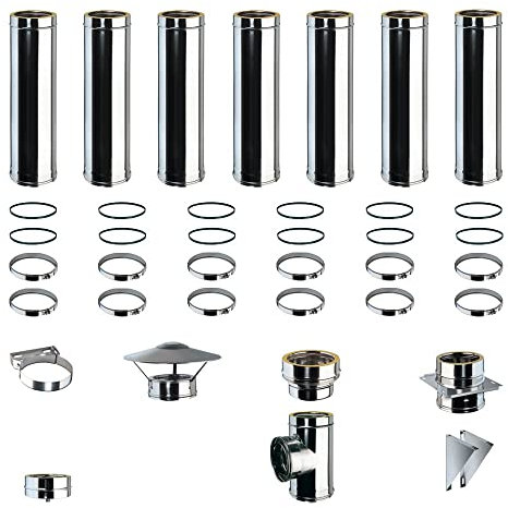 Kit Fumi Diametro 300 con Doppia Parete in Acciaio Inox DW25, Altezza 8,16m, Kit Stufa a Pellet, Canna Fumaria Coibentata Doppia Parete con Lana Di Roccia 300 | Brico Kit