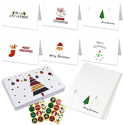 QIQN Weihnachtskarten Christmas Cards Personalisierte Grußkarten Weihnachten Weihnachtspostkarten Weihnachtskarte mit Umschlägen und Aufkleber 24 Set Weiß