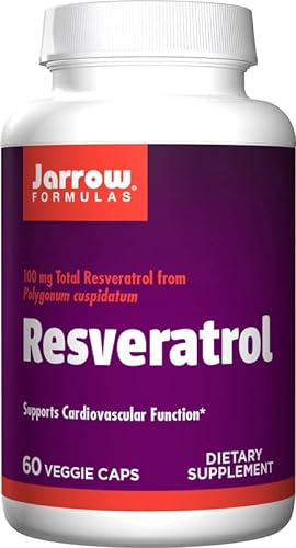 Jarrow Formulas Resveratrol, 100mg, with Trans-Resveratrol and Vitamin C, High Dose, 60 Vegan Capsules, Lab Tested, Vegetarian, Soy Free, Gluten Free, Non-GMO