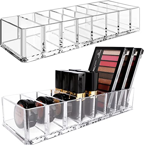 EOGRFW 2 Stück Kosmetik Organizer,Make Up Organizer Acryl Kosmetik Aufbewahrung Organizer,Aufbewahrungsbox mit 8 Fächern,Lidschatten Make-up Organizer für Badezimmer Schlafzimmer,Durchsichtig