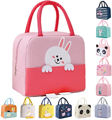 WUWYOUWL Lunch Bag, Cute Carton Isolato Lunch Box, Riutilizzabili Lunch Cooler Bags, Impermeabile Pieghevole Lunch Bag per le Donne Bambini (rosa coniglio)
