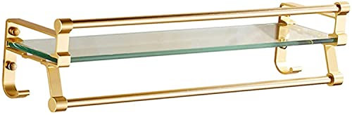 Badezimmer-Glasregale mit Handtuchhalter/Duschstange, Ablage aus gehärtetem Glas, Wandmontage, Aluminium, Gold-Finish (Size : 50CM/19.6INCH) (50CM/19.6INCH)
