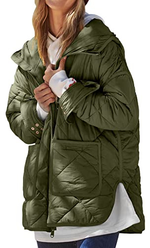 Dyexces Womens Quilted Puffer Jacket Hooded Long Sleeve Zip Up Winter Coat Lightweight Warm Jackets with Pockets