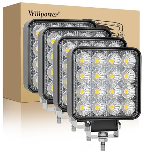 Willpower LED Arbeitsscheinwerfer, 4 x 3.3 Zoll 48W Strahler led fernscheinwerfer, Scheinwerfer 12v für Auto Bagger Anhänger Traktoren LKW SUV offroad