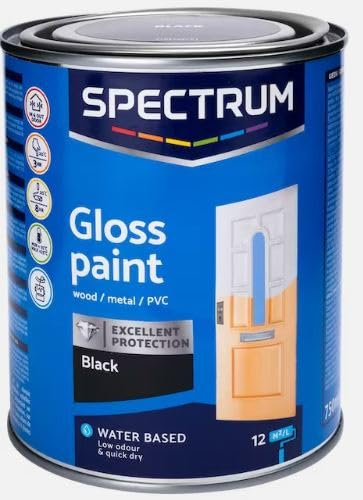 Vintage Luxury Spectrum Gloss farbe schwarz 750 ml, für Holz, Metall, PVC-Oberfläche, auf Wasserbasis, geruchsarm und schnell trocknend (Glossfarbe, Schwarz)