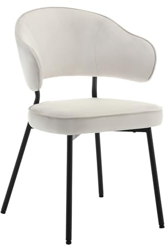 WOLTU Matrumsstol, köksstol, stoppstol, loungefåtölj, vardagsrumsstol, designstol, med ryggstöd, armstöd, metallben, vadderad, sammet, kräm, BH389cm-1