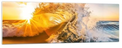 Bilder auf Glas 160x50cm Wandbild Glasdruck Landschaften Maritim - 5816 | Welle Meer Wasser Panorama Groß XXL Modern Dekoration Wohnzimmer Schlafzimmer Küche Wanddeko Kunstdruck Art Wall Decor ARTTOR