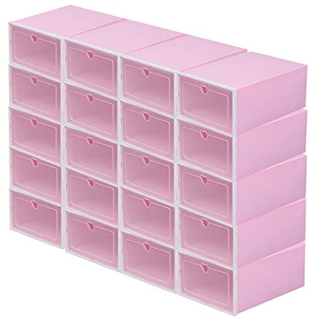 DSYOGX 20 scatole per scarpe impilabili, pieghevoli e impilabili, per scarpe, organizzatore trasparente, 33 x 23 x 14 cm (rosa)