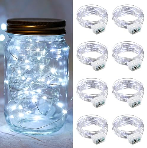 chzk 8 Pack Fairy Lights 7Ft 20 LED Twinkle String Lights Battery Operated Lights Waterproof Firefly Starry Lights Mason Jar Lights for Party Wedding Christmas Valentines Day Decoration