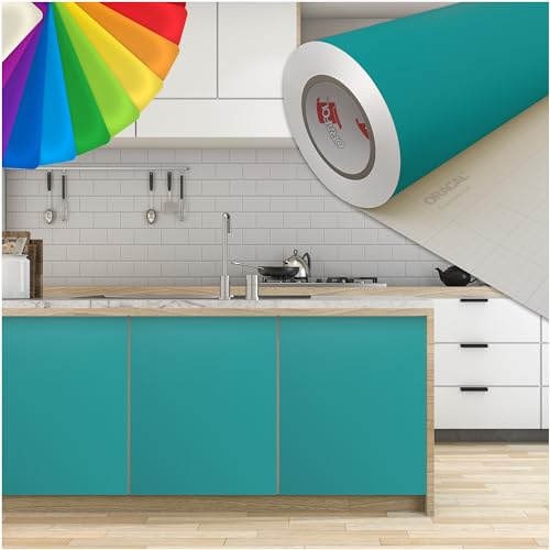 PRINT.GG Klebefolie Möbel - Möbelfolie in vielen Größen - Selbstklebende Folie in vielen Farben - Klebefolie Schwarz Matt für verschiedene Möbeltypen, 100 x 200 cm, Türkis Matt