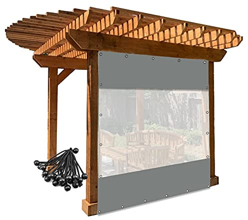 LYQCZ Outdoor Awning Tarpaulin Clear PVC Waterproof Side Panels with Eyelets and Bungee Balls for Pergola Porch Gazebo (Color Gray Size 2.5x3m/8.2x9.8ft)
