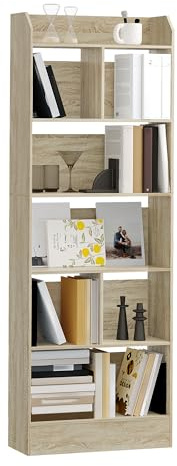 Hzuaneri Libreria a 6 Ripiani, Scaffale con Scomparti e Ripiani Aperti, Organizzatore, Libreria Verticale Mobiletto Multiuso per Soggiorno, Studio, 24 x 60 x 170 cm, Beige Rovere BC11116X