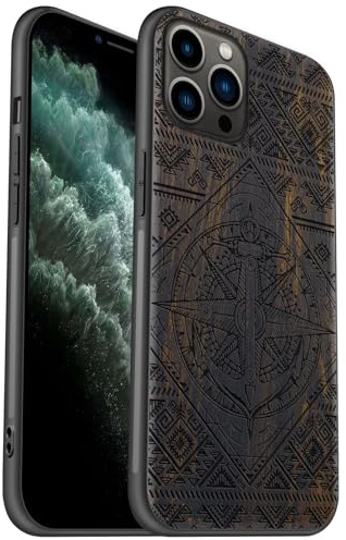 Carveit Etui pour iPhone 11 Pro Coque [Pare-Chocs en TPU Souple] Protection de Téléphone Antichoc Compatible avec Apple 11 Pro Étui Bois (Bois Sombre-Zendoodle Géométrie Nautique)