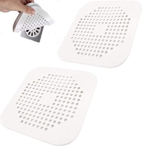 tifanso 2 pcs Silicone Drain Protector with Sucker Sink Strainer Shower Drain Cover Hair Catcher For Shower Drain Strainer Plug Trap Filter for Bathroom (White)