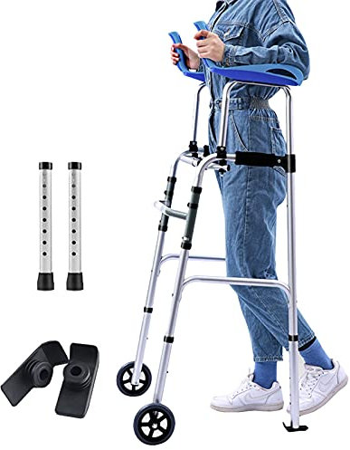 Déambulateur vertical léger pour personnes âgées handicapées – Support pliable argenté avec accoudoir, cadre de marche réglable pour adultes