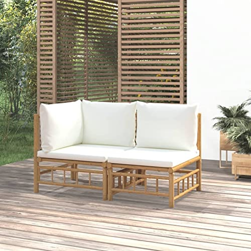 Faroom Gartenlounge Set Bambus Lounge Gartenmöbel Set Loungemöbel Set Bambus Balkon Lounge Sofa Outdoor Balkonmöbel Kleiner Gartengarnitur Sofagarnitur Creme 2-TLG-Type-3