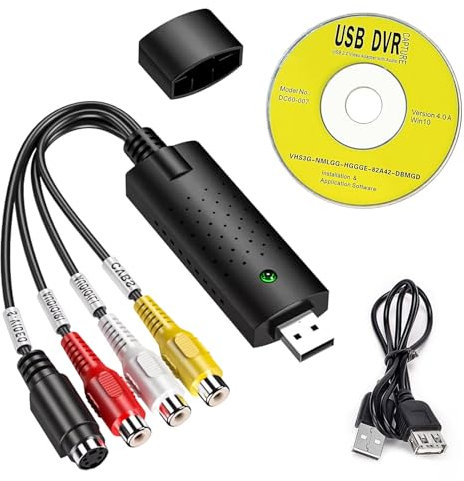 Convertitore Video USB Hi8 VHS a DVD in Digitale Converter, Digitalizza e Modifica Grabber Video RCA a USB 2.0 da Qualsiasi Fonte Analogica Inclusi VCR e DVD, Compatibile con Windows e MacOS