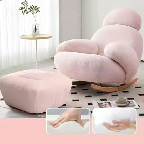 RTTZBOZ Schaukelstuhl mit Hocker, Schaukelstuhl für den Innenbereich mit Hoher Rückenlehne, Armlehnen und Gepolstertem Polster, für Wohnzimmer(Pink)