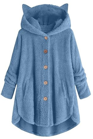 Fleecemantel Damen Lang Mit Kapuze, Kapuzenmantel Damen Lang: Oversize Bequem Wintermantel Elegant Strickmantel Einfarbig Kuscheljacke Lange Kapuzenpullover Flauschig Sweatjacke Kawaii Plüschjacke