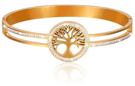 Manfnee Bracelet Femme Or Acier Inoxydable Arbre de Vie Bracelet Bijoux Femme