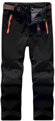 Hpbygstae vattentäta termobyxor för pojkar och flickor, snöbyxor, vinterutomhusbyxor, vandringsbyxor, barn softshell skidbyxor, #23-svart, 120/130 cm