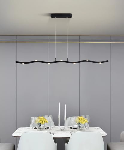 MOMOYY LED Pendelleuchten Esszimmer Kronleuchter Dimmbar Einbau Esstisch Pendelleuchte HöHenverstellbar KüCheninsel Beleuchtung Schlafzimmer Bar Leuchten (Schwarz, 125cm)