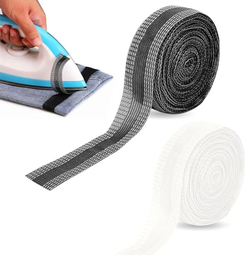 Srvauyea 2 Stück Saumband zum Aufbügeln, 20m Hosenband Selbstklebend, Kleidung Aufbügeln Klebeband Saumband, Bügelsaumband, Umnähband zum Bügeln, Einfaches Bügelband für Hosen Kleidung Stoffe