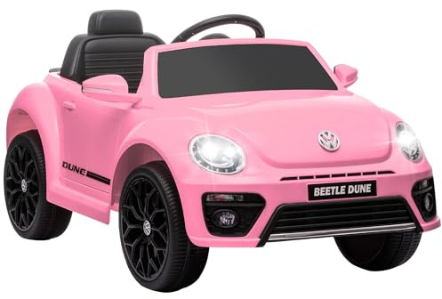 AIYAPLAY Coche Eléctrico para Niños de +3 Años Volkswagen Beetle Carro Eléctrico Infantil con Batería 12V Mando a Distancia Faros Bocina y Música Rosa