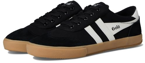 Gola, Women, Badminton, Black/Off White/Gum, 7, Medium | Effortless style meets vintage sport vibes with the Badminton Shoes