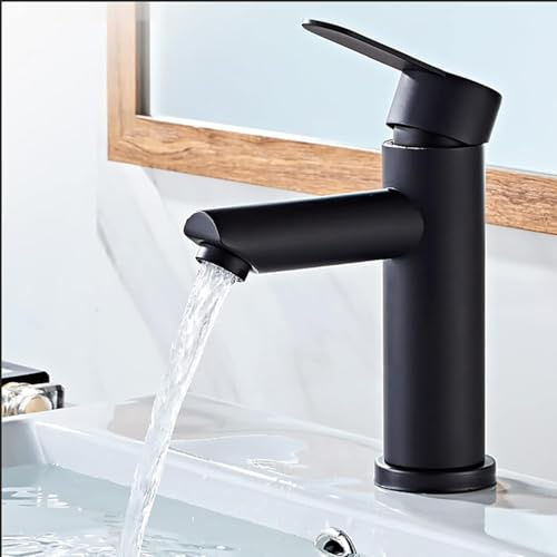 XWIHTR Robinets de lavabo et salle de bain chauds et froids en acier inoxydable, avec économie d'eau silencieuse et sans goutte pour salle de bain, lavabo, petits robinets de cuisine (noir)