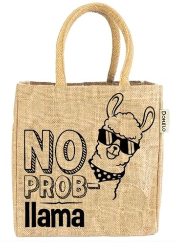Domelo Jute Handtasche kleine Tote Bag vegane Einkaufskorb Naturfarbe Geschenktasche mini Tragetasche Jutetasche Korb mit Aufdruck Damen Tasche nachhaltige Shopper Jutebeutel