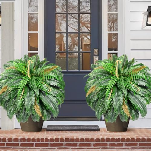 FAJUNZH Pianta artificiale di felce di Boston, 114 cm, 88 foglie, resistente ai raggi UV, grande vaso decorativo da appendere per esterni e interni, confezione da 2