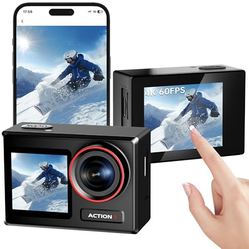 ODDV Action Camera 4K 30MP impermeabile con 60FPS e doppio schermo, fotocamera subacquea da 30 m con scheda da 64 GB, stabilizzazione EIS, zoom 5X, telecomando WiFi, fotocamera d'azione ideale per